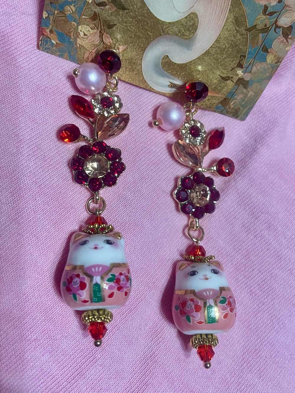 Glamorous Cute Pink Lucky Cat Kawaii Earrings